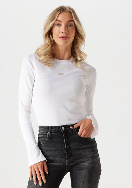 Weiße CALVIN KLEIN Tops & T-shirts WOVEN LABEL RIB LS TOP - large