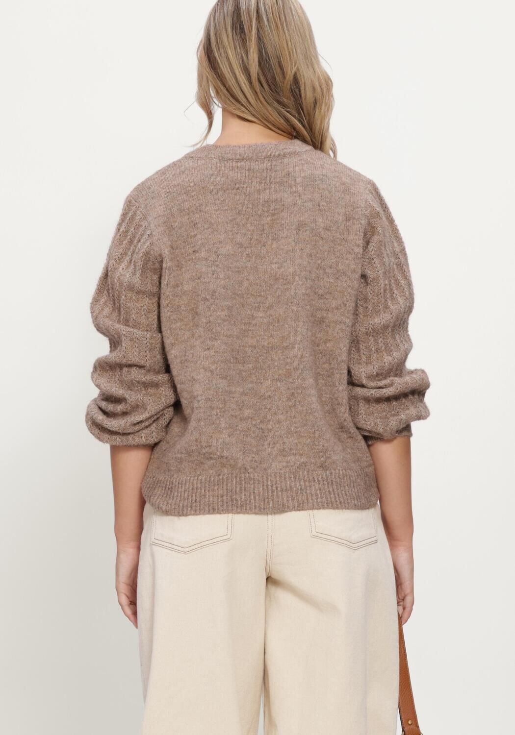 Taupe OBJECT Pullover OBJFLORA RE LS KNIT BUTTON CARDIGAN NOOS - large
