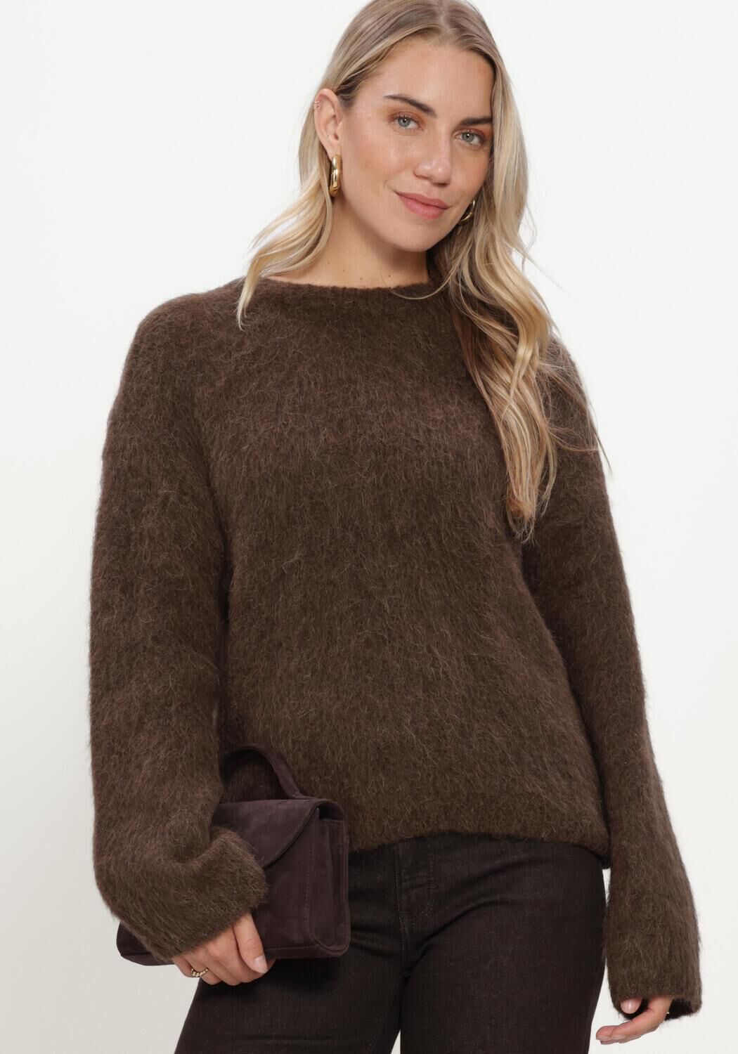 Braune OBJECT Pullover OBJHARRY L/S LO KNIT PULLOVER NOOS - large