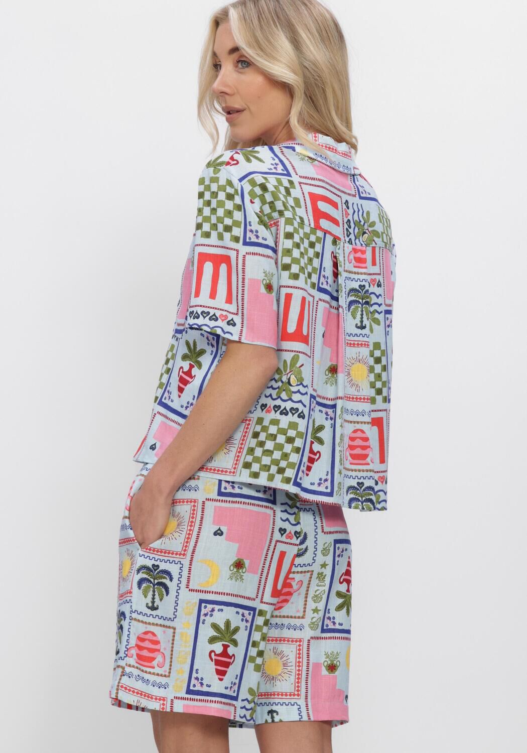 Mehrfarbige/Bunte OBJECT Blusen OBJEDIE S/S RE SHIRT - large