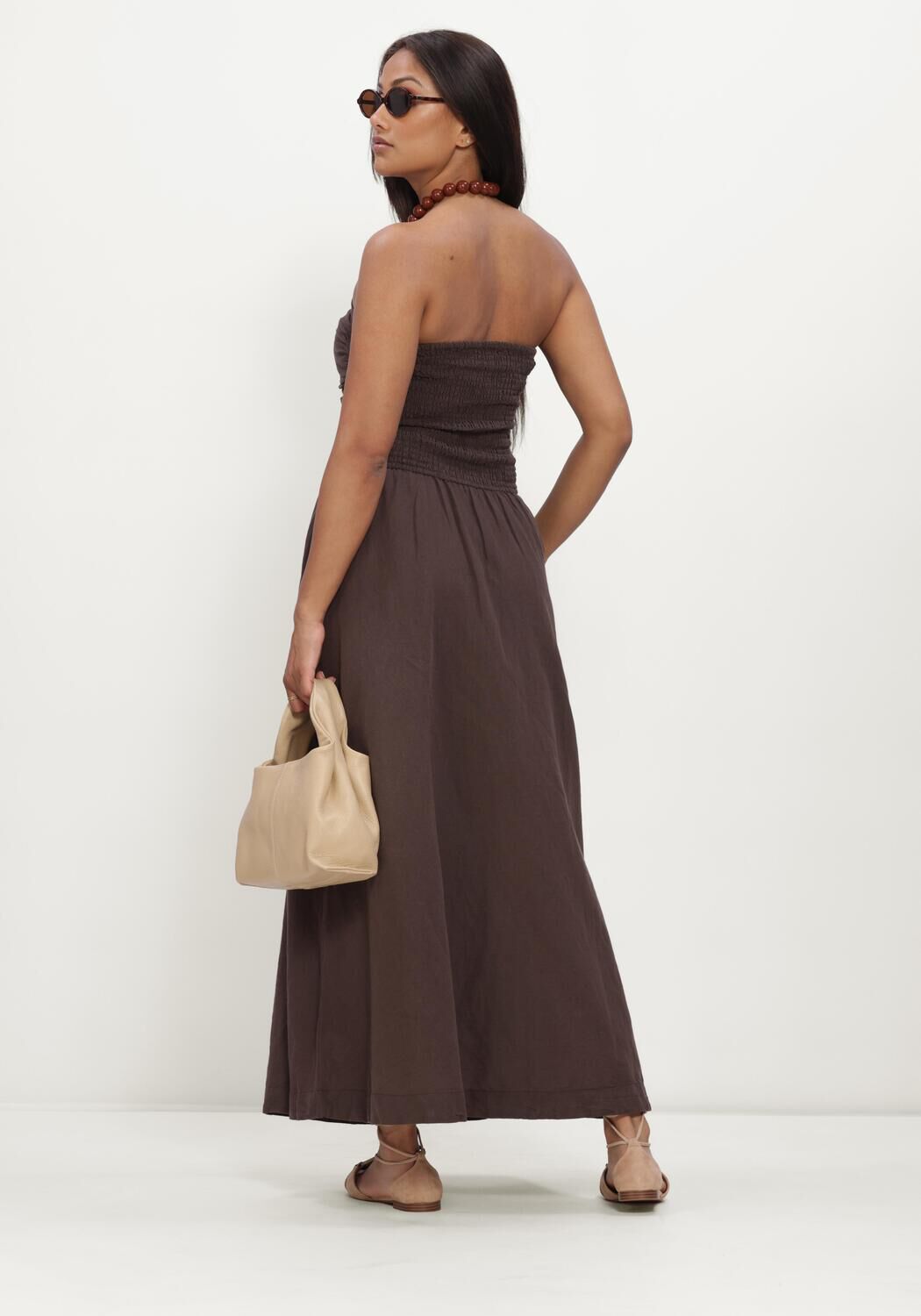 Braune NEO NOIR Kleider KIMA LINEN DRESS - large