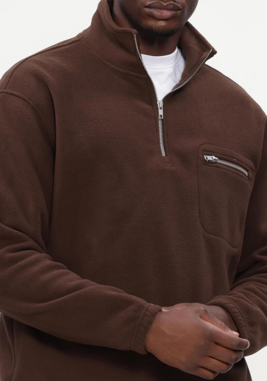 Braune ANERKJENDT Pullover AKTONI FLEECE HALF ZIP SWEAT - large