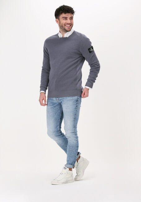 Graue CALVIN KLEIN Pullover MONOGRAM BADGE CREW NECK SWEATER - large
