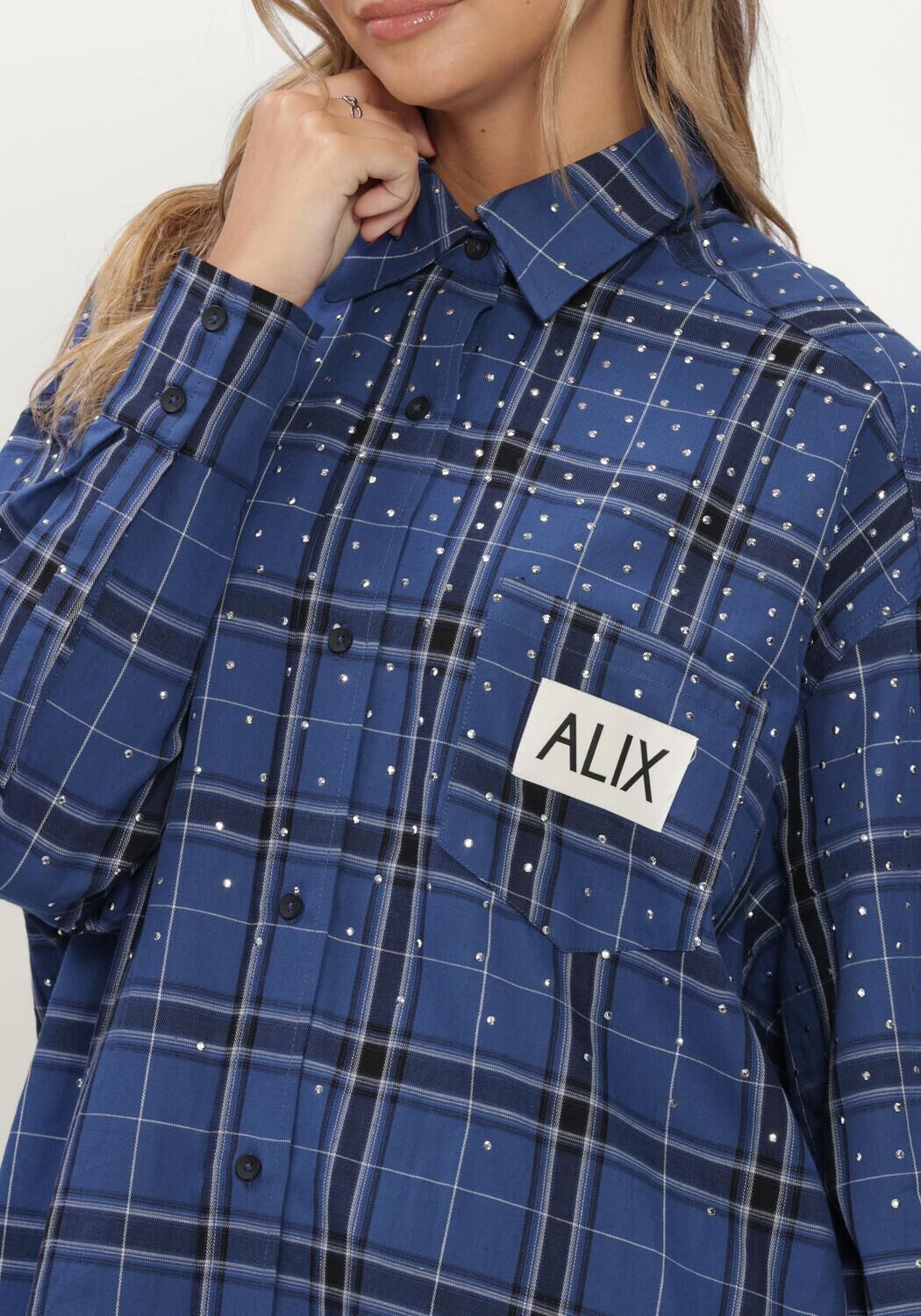 Dunkelblau ALIX THE LABEL Blusen LADIES WOVEN STUDDED CHECK BLOUSE DRESS - large