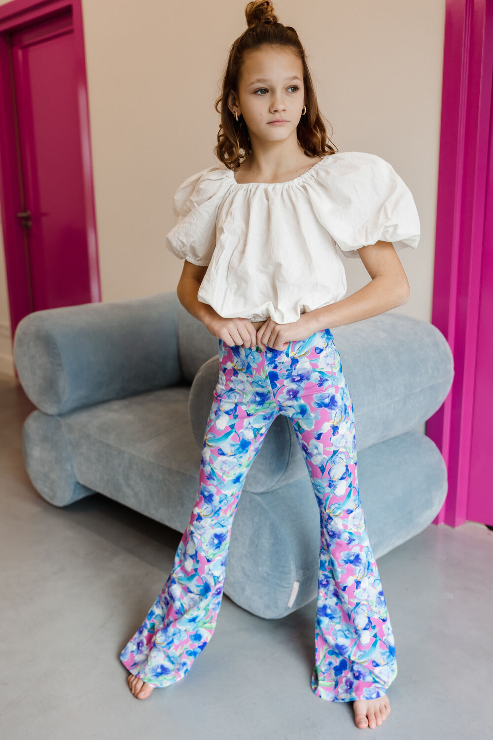 Blaue Salty Stitch Schlaghose FLARED LEGGING - FLOWER - large