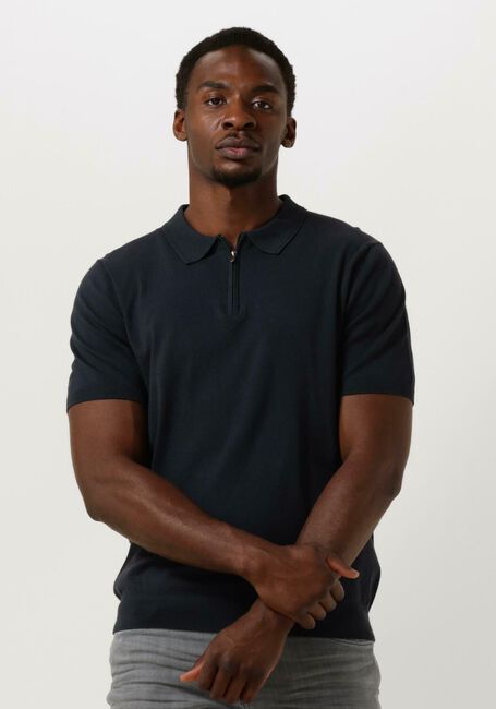 Dunkelblau PURE PATH Polo-Shirt KNITTED SHOTSLEEVE POLO HALF ZIP WITH CHEST EMBROIDERY - large