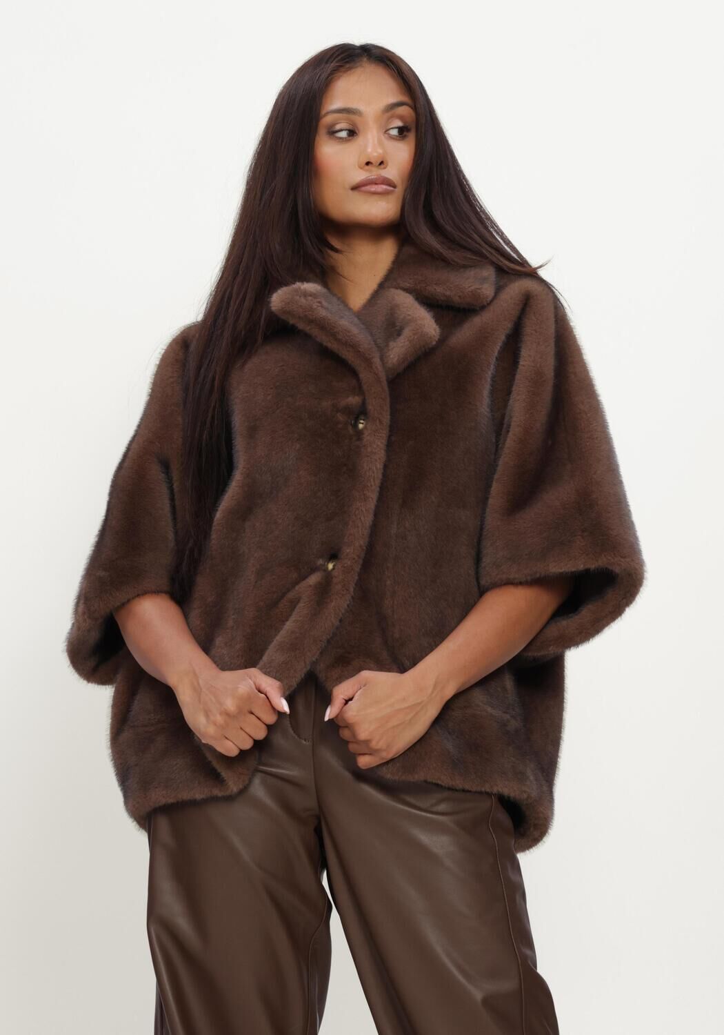 Braune STUDIO AR Fake-Fur-Jack CLARA FAUX MINK - large