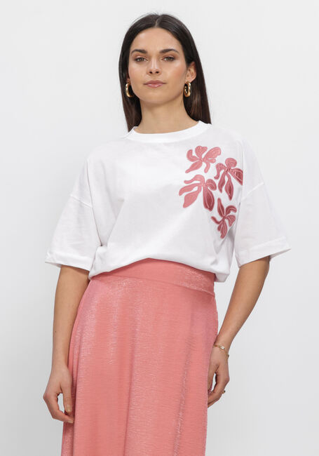 Wei&szlig;e JANSEN AMSTERDAM Tops & T-shirts RILEY SHIRT CO 184 SHORT SLEEVE WIDE FIT SATIN EMBROIDERY FLOWER - large