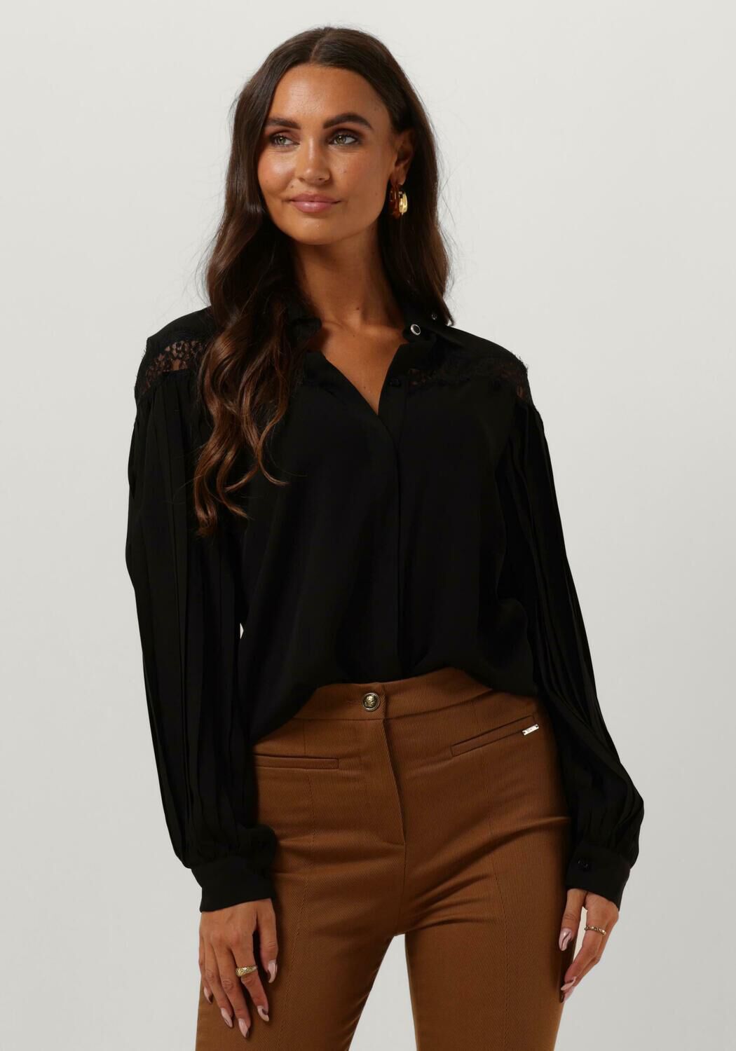 schwarze liu jo bluse camicia lace e plisse