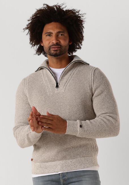 Beige CAST IRON Pullover HALF ZIP COLLAR COTTON HALF ZIP - large