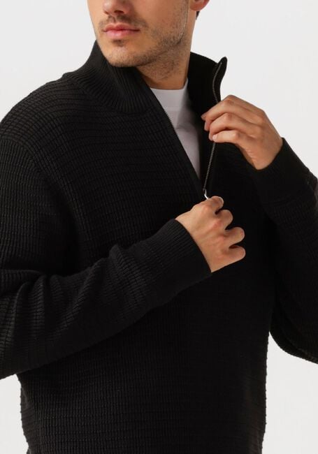 Schwarze SELECTED HOMME Pullover SLHTHEO LS KNIT STRUCTURE HALF ZIP - large