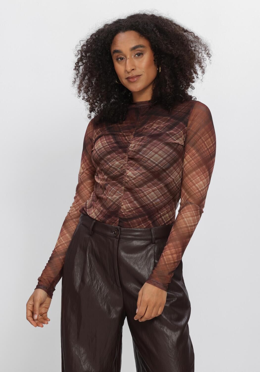 Braune SUMMUM Pullover DIAGONAL CHECK ON MESH TOP - large