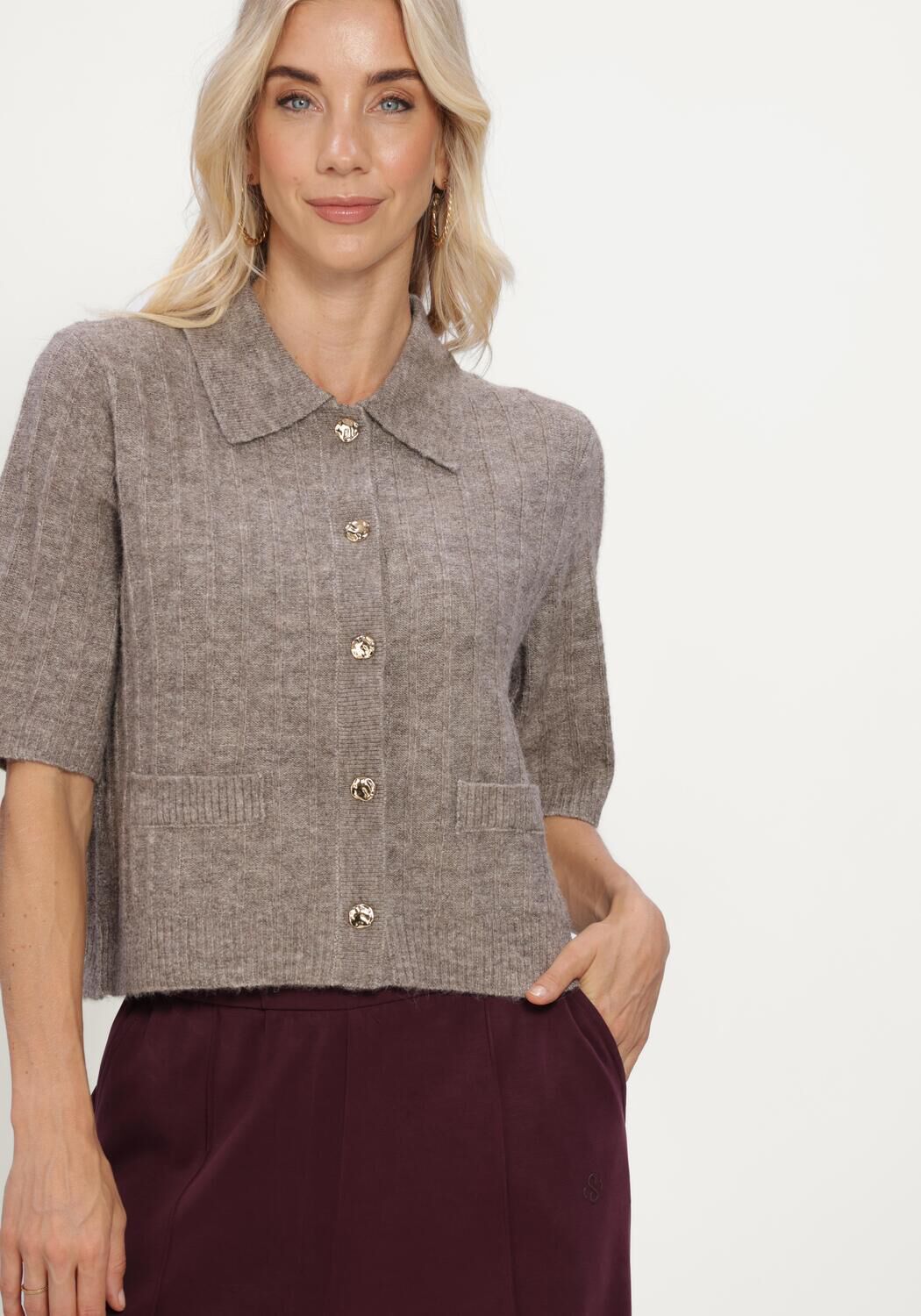 Taupe SUMMUM Pullover SHORT CARDIGAN SOFT - large