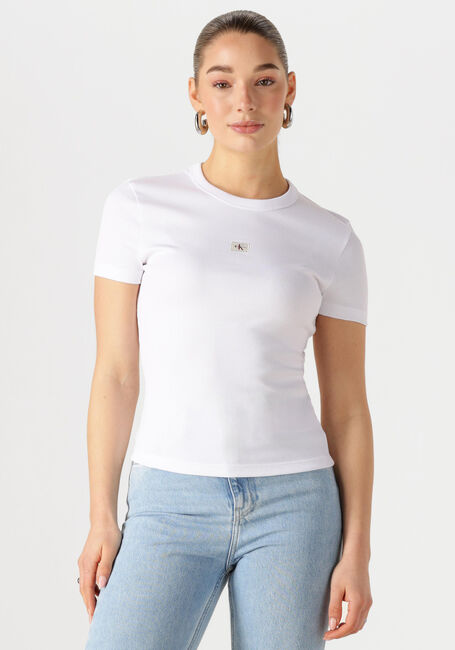 Weiße CALVIN KLEIN T-shirt WOVEN LABEL RIB FITTED TEE - large