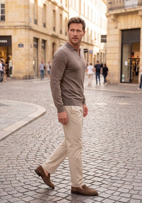 Taupe PROFUOMO Pullover POLO OPEN COLLAR LS EXTRAFINE MERINO - large