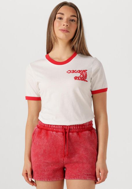 Rote COLOURFUL REBEL T-shirt LOGO WAVE RINGER BOXY TEE - large