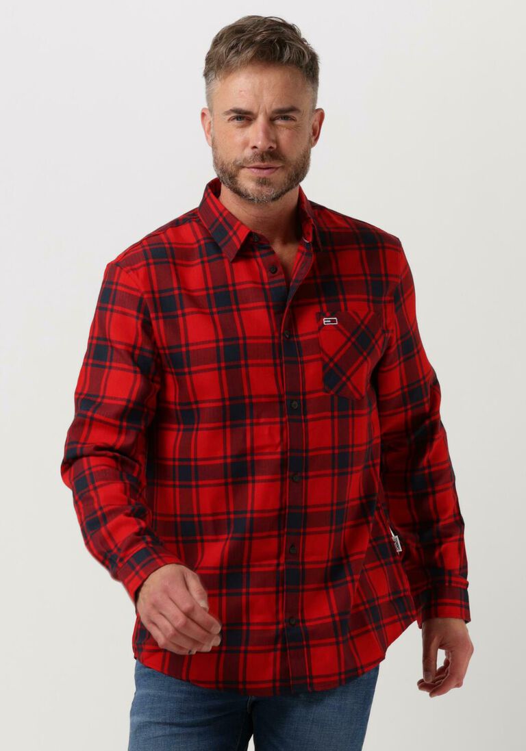 rote tommy jeans casual-oberhemd tjm check flannel shirt