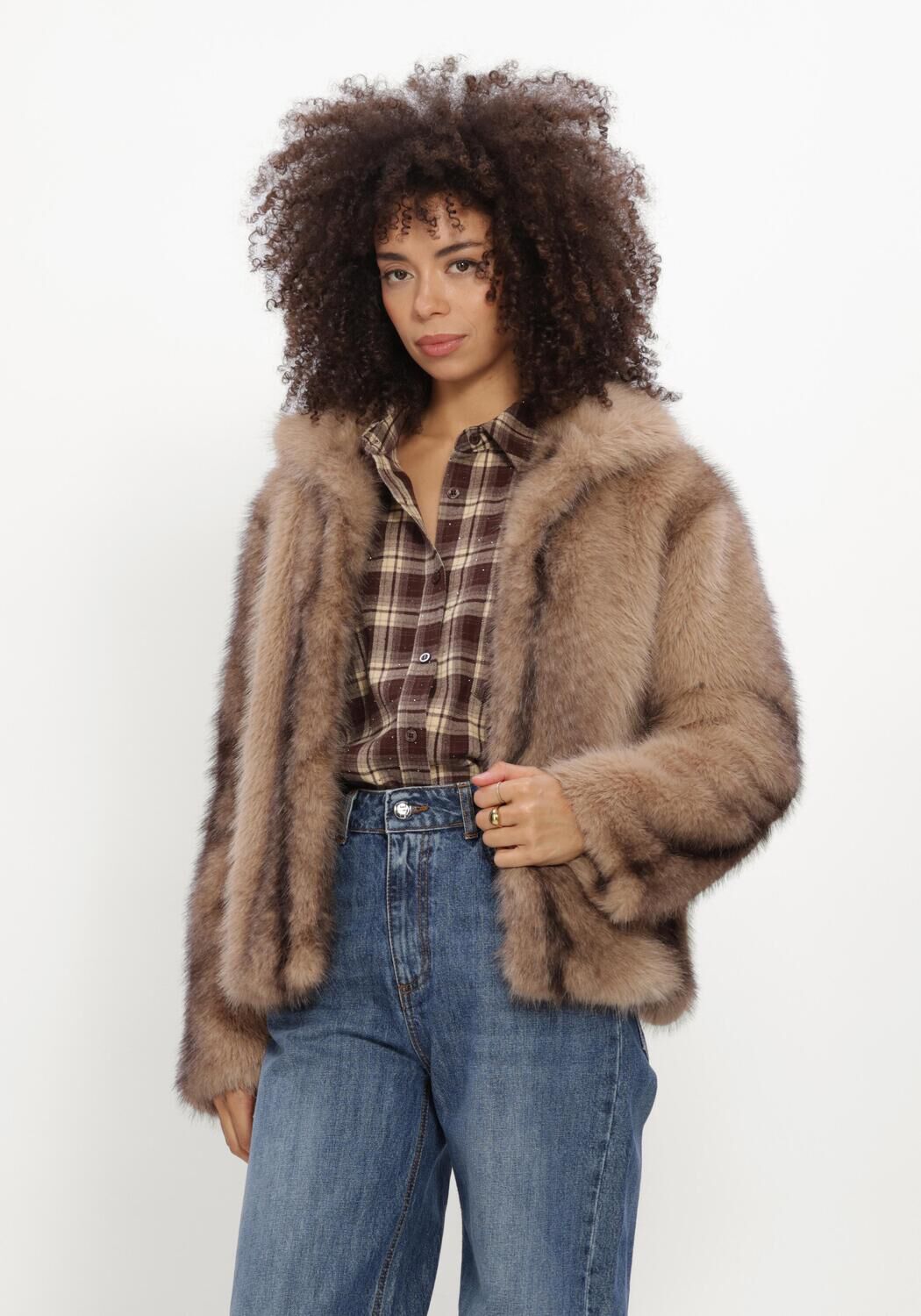 Beige SILVIAN HEACH Fake-Fur-Jack FURCOAT RISPAR - large