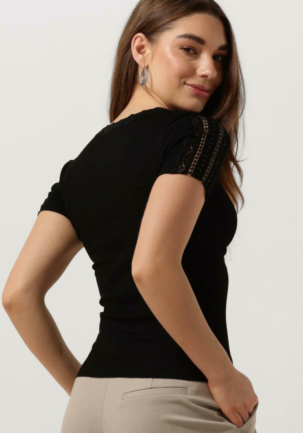 Schwarze ROSEMUNDE T-shirt BENITA SILK T-SHIRT W/ LACE - large