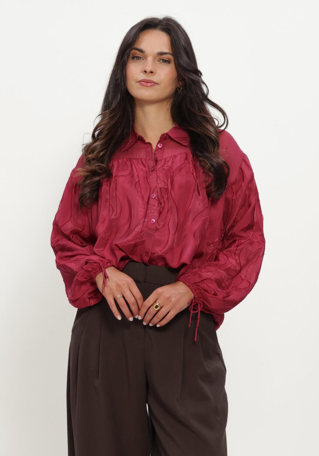 Rote POM AMSTERDAM Blusen JAQCUARD BURGUNDY RED - large