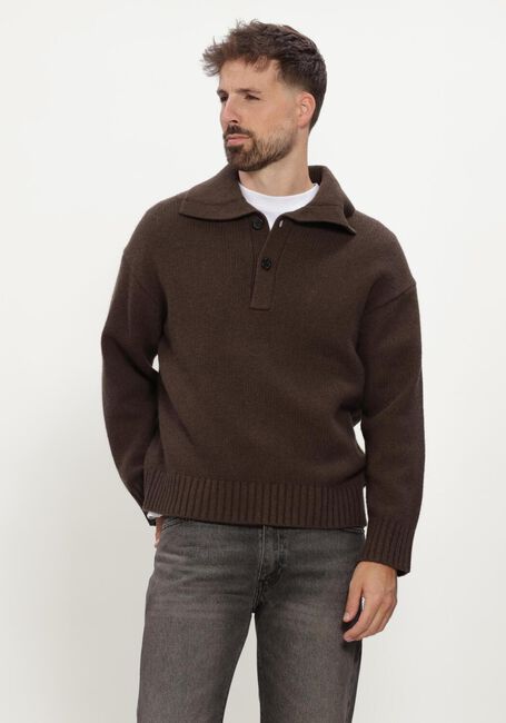 Braune SELECTED MEN Polo-Shirt SLMCODY LS KNIT POLO COLLAR - large
