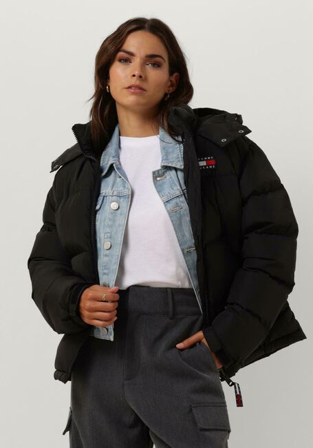 Schwarze TOMMY JEANS Wattierte Jack OUTERWEAR SHORT PUFF - large