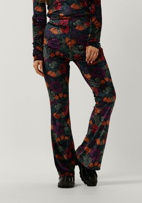 Mehrfarbige/Bunte COLOURFUL REBEL Schlaghose JOLIE BIG FLOWER VELVET FLARE PANTS - large