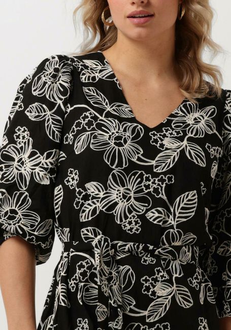 Schwarze JANSEN AMSTERDAM Midikleid WGE517 EMBROIDERED DRESS 3/4 SLEEVE V-NECK - large