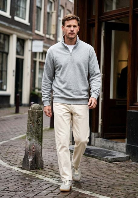 Hellgrau LES DEUX Pullover NORREGAARD TONAL HALF-ZIP SWEATSHIRT - large
