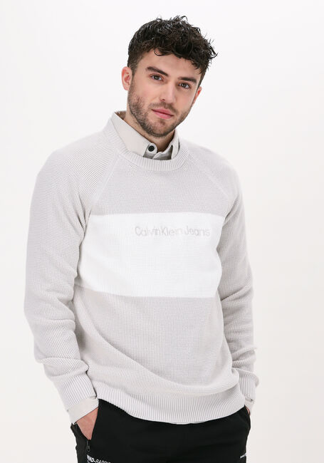 Sand CALVIN KLEIN Pullover TEXTURED BLOCKING SWEATER - large
