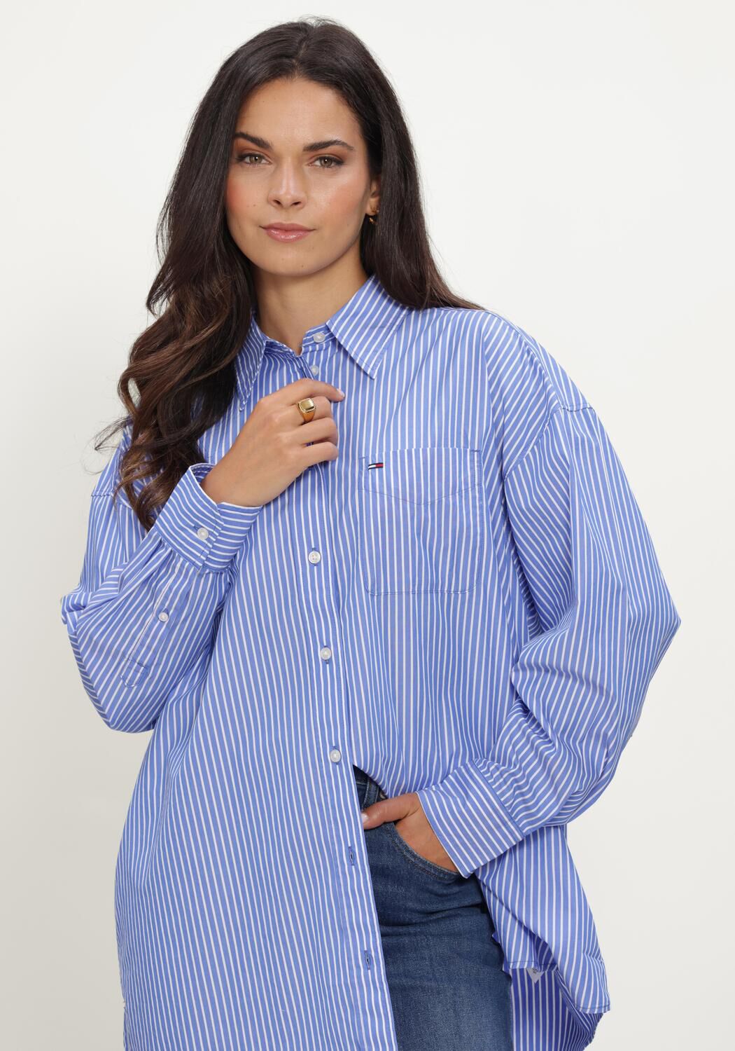 Blaue TOMMY JEANS Blusen TJW OVS ESSENTIAL SHIRT EXT - large