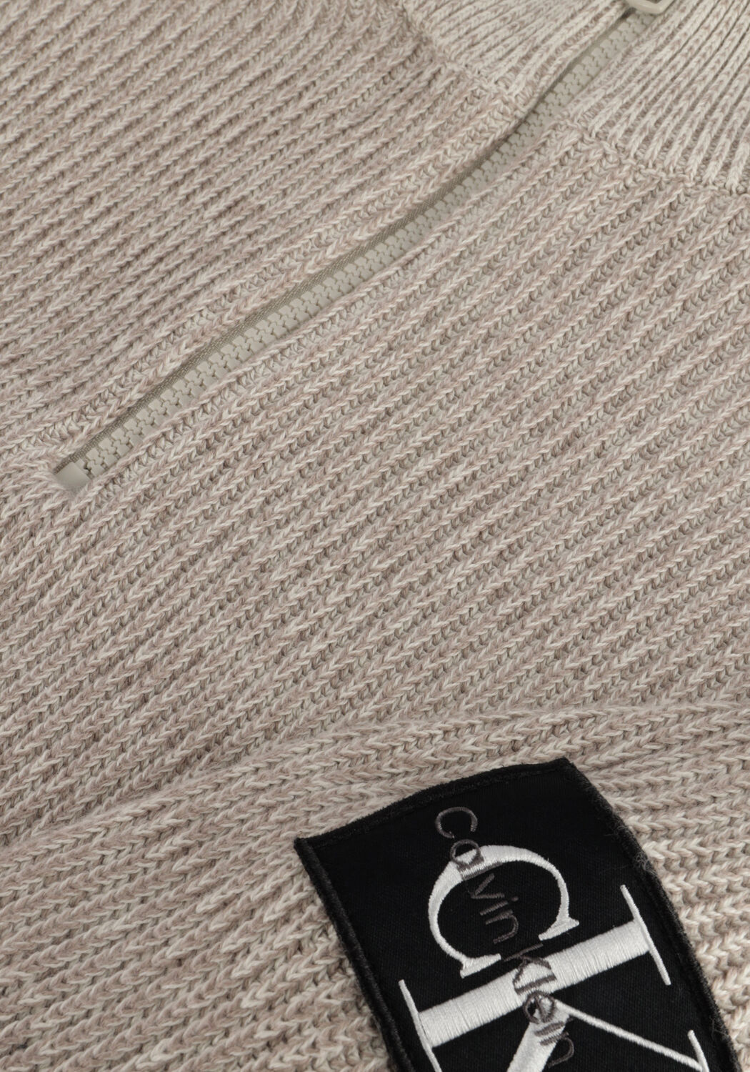 Beige CALVIN KLEIN Pullover BADGE PLATED HALF ZIP SWEATER - large