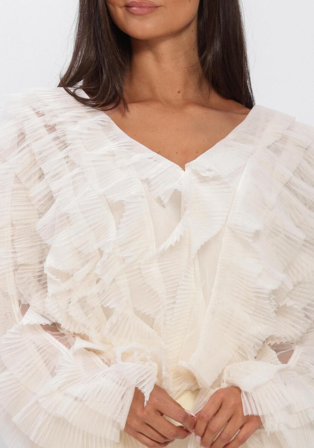 Beige DANTE6 Tops & T-shirts DANTE6-PHORA TULLE RUFFLED TOP - large