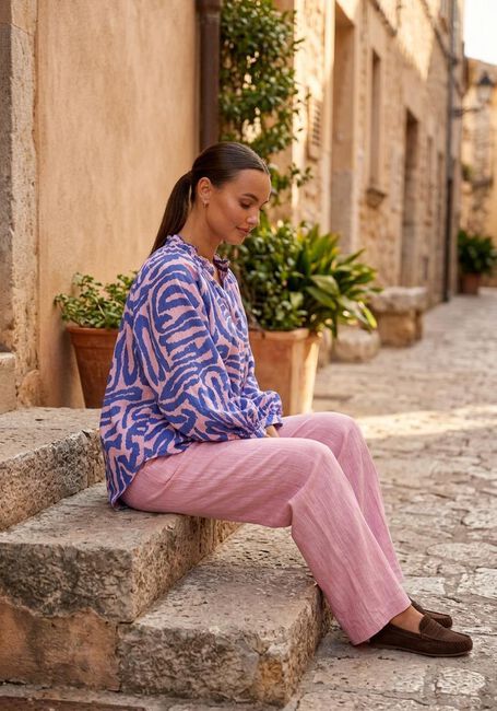 Mehrfarbige/Bunte POM AMSTERDAM Blusen BLOUSE WAVES PINK LINEN - large