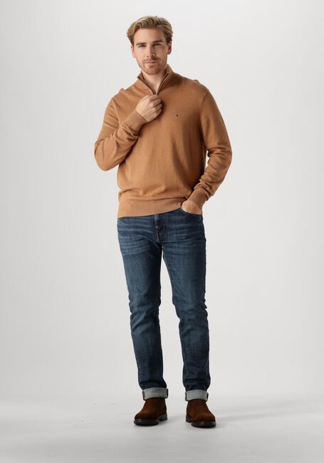 Camelfarbene TOMMY HILFIGER Pullover PIMA ORG CTN CASHMERE ZIP MOCK - large