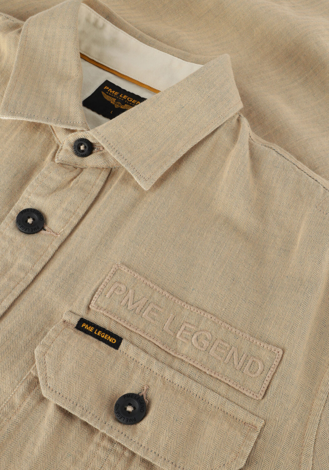 Beige PME LEGEND Casual-Oberhemd LONG SLEEVE SHIRT CTN/LINEN 2 TONE HERRINGBONE - large