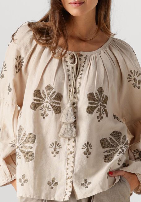 Beige SUMMUM Blusen LONGSLEEVE TOP LINEN HEAVY EMBROIDERY - large
