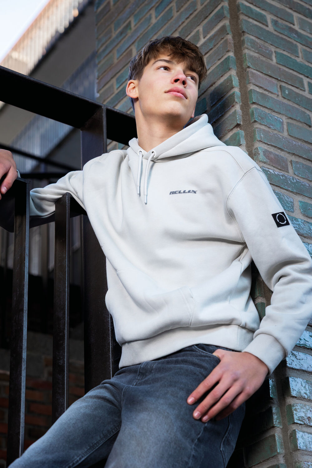 Beige RELLIX Sweatshirt LOOSE FIT HOODIE BACKPRINT - large