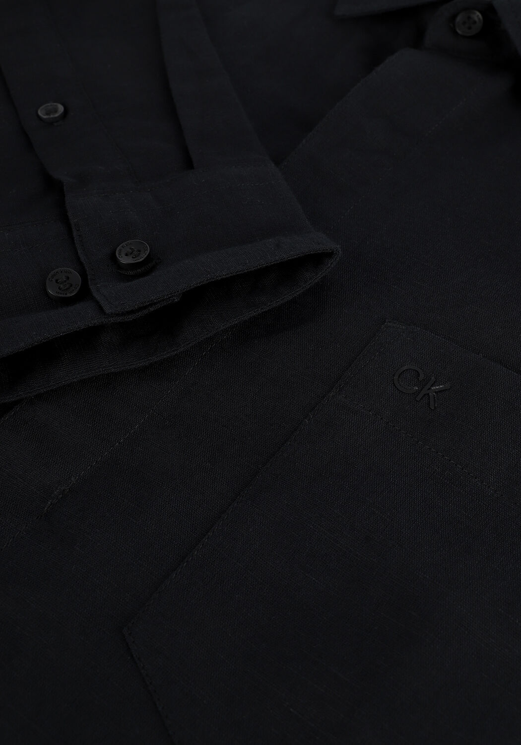 Schwarze CALVIN KLEIN Casual-Oberhemd COTTON LINEN CHEST POCKET SHIRT - large