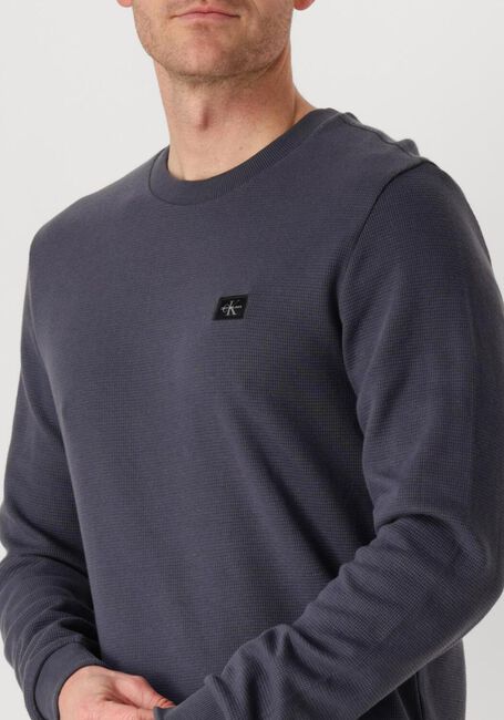 Blaue CALVIN KLEIN Pullover WOVEN LABEL WAFFLE LS TEE - large