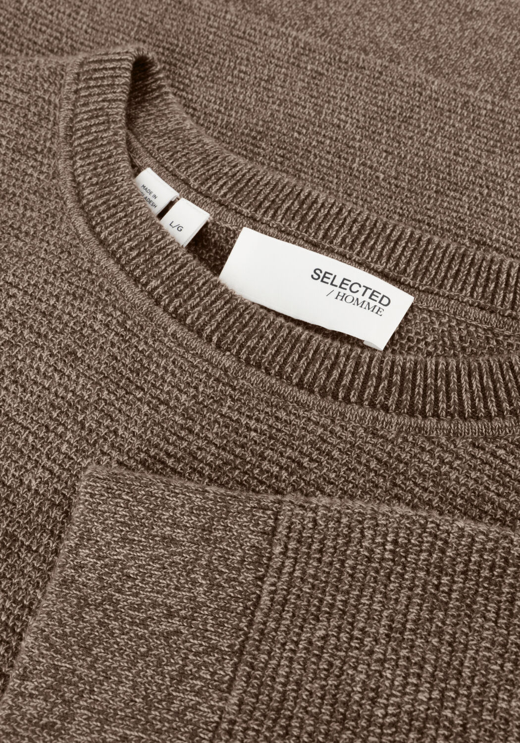 Braune SELECTED MEN Pullover SLHROSS LS KNIT STRUCTURE CREW NECK NOOS - large