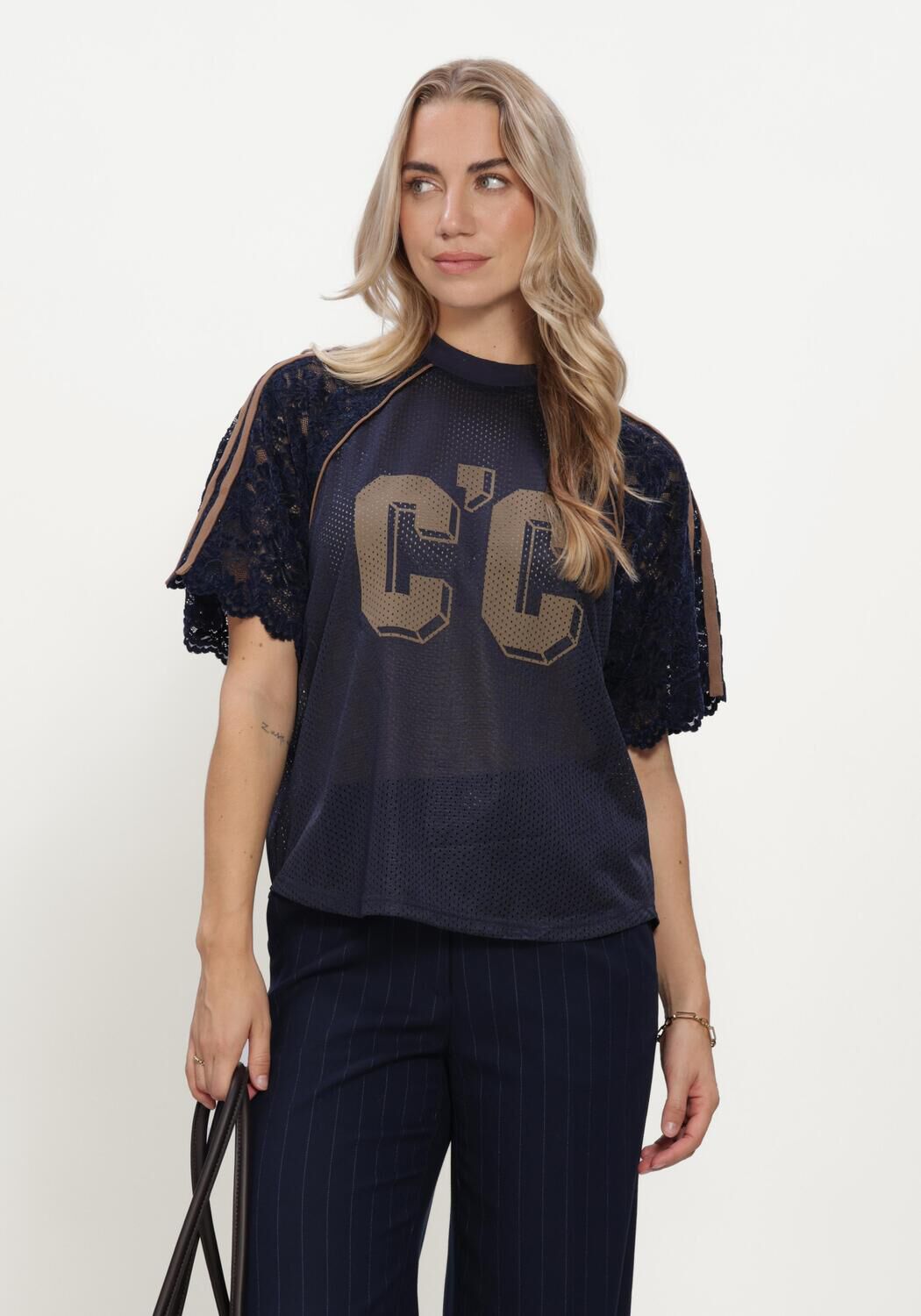 Dunkelblau CO'COUTURE Sportshirts REENACC LOGO LACE TEE - large