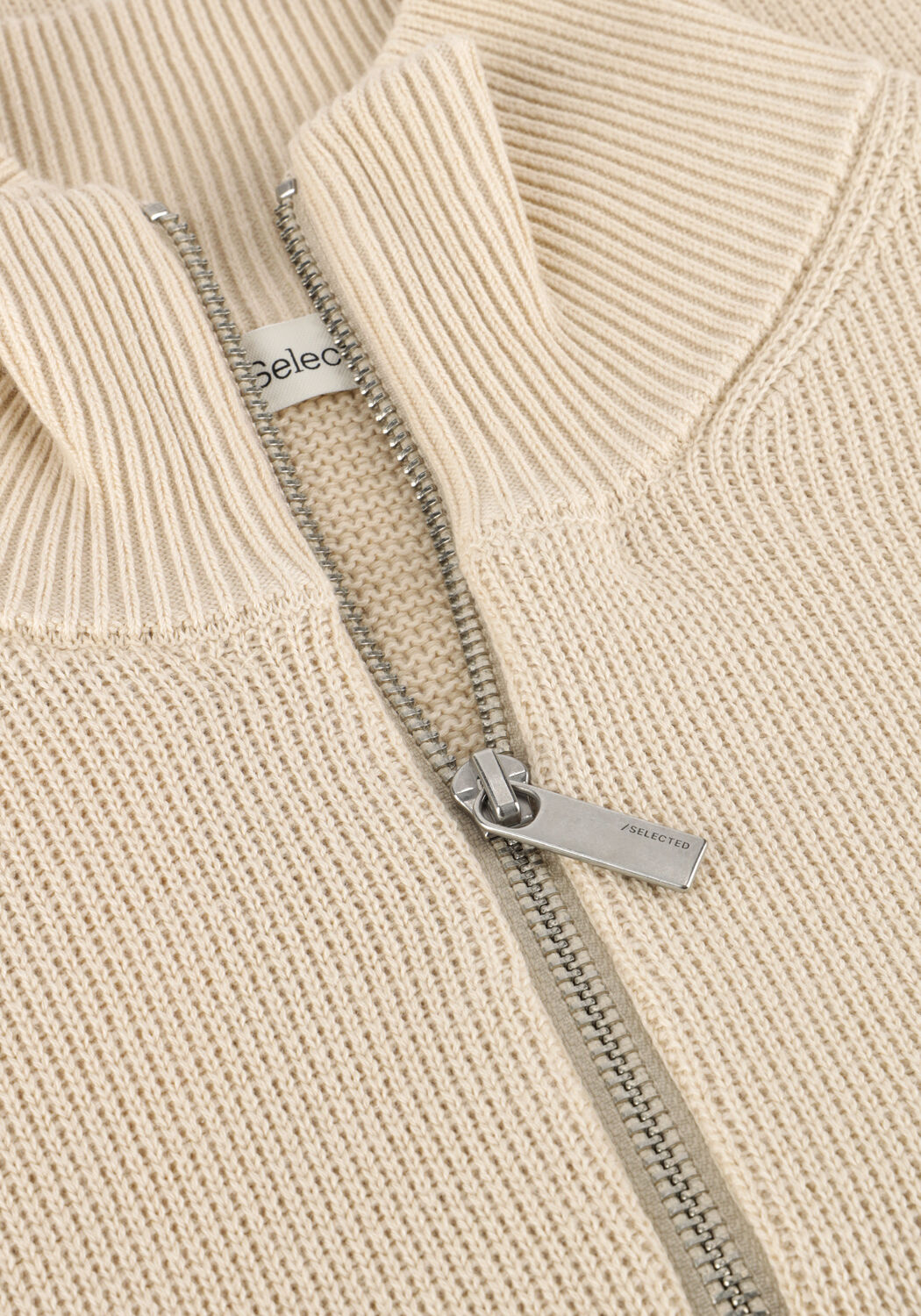 Beige SELECTED MEN Pullover SLHDANE LS KNIT STRUCTURE HALF ZIP NOOS - large