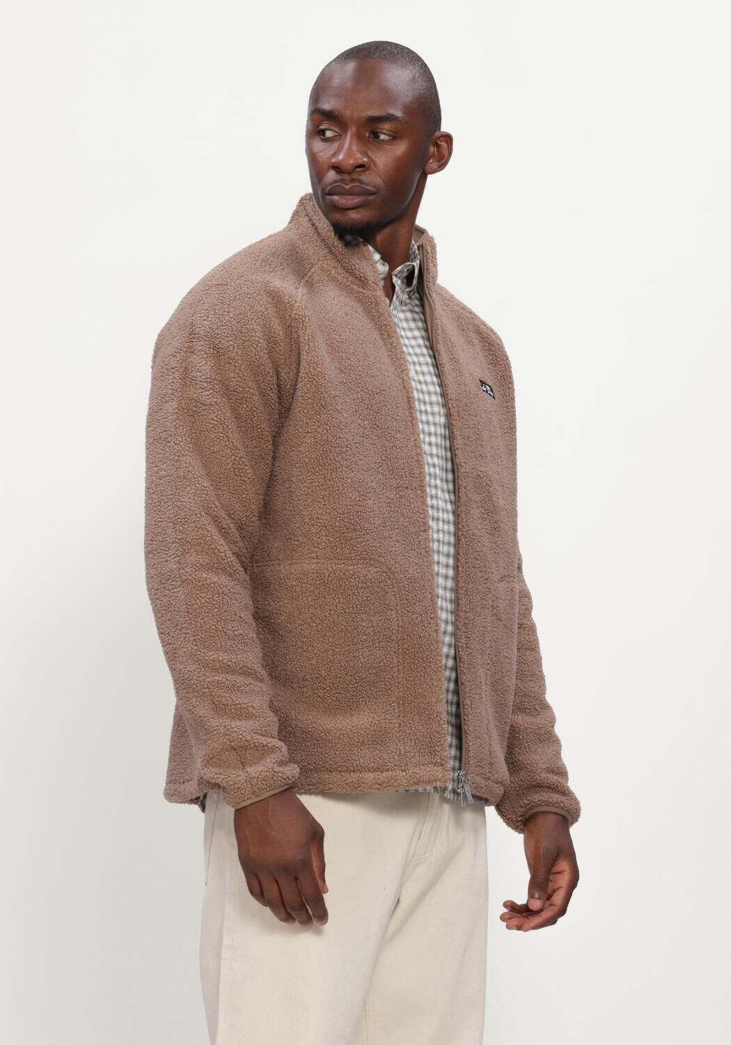 Camelfarbene LES DEUX Strickjacke PATCH TEDDY JACKET - large