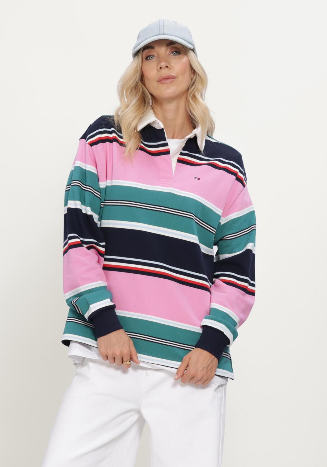 Mehrfarbige/Bunte TOMMY JEANS Pullover TJW RLX MULTI STRIPE RUGBY EXT - large