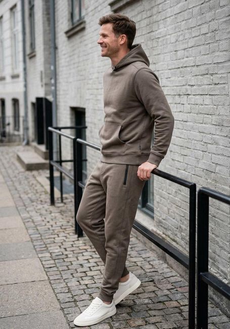 Taupe GENTI Pullover BASIC LOGO HOODIE - large