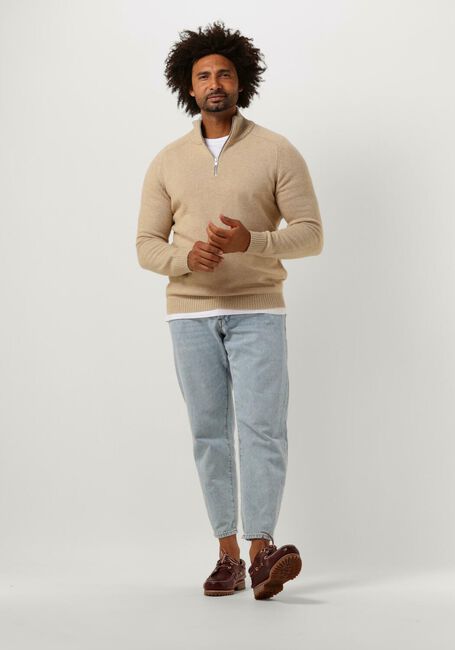 Sand SELECTED HOMME Pullover SLHREG DAN WOOL-MIX ZIP HIGH NECK OW - large