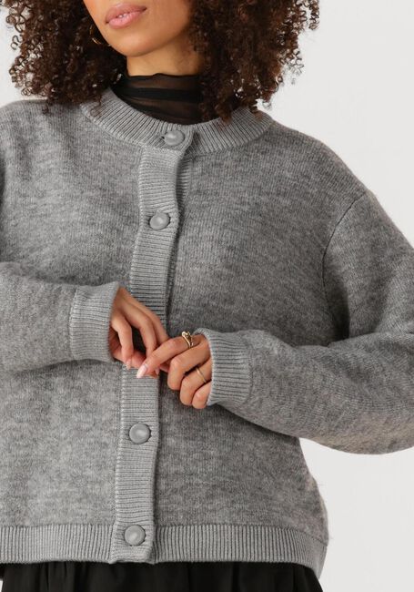 Graue OBJECT Strickjacke OBJMERLE LS LO KNIT BOMBER - large