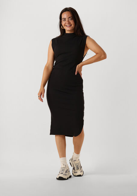 Schwarze CALVIN KLEIN Midikleid TAB RIB MOCK NECK LONG DRESS - large