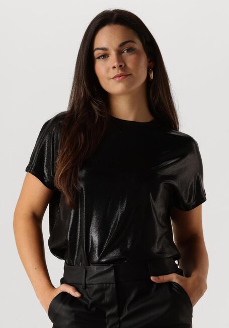 Schwarze MOS MOSH T-shirt NIVOLA O-NECK METALLIC TEE - large